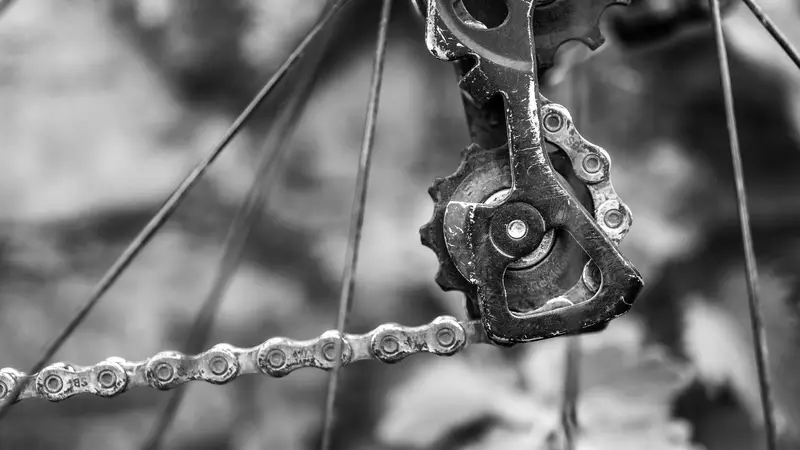 Close-up of a bicycle mechanic's hands working on a drivetrain