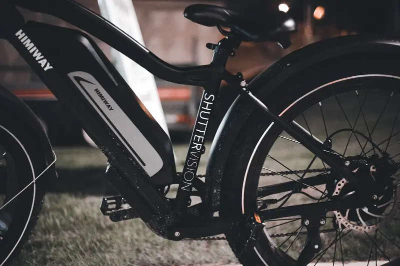Close-up of an electric bike battery pack mounted on a down tube